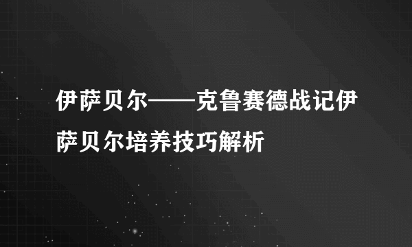 伊萨贝尔——克鲁赛德战记伊萨贝尔培养技巧解析