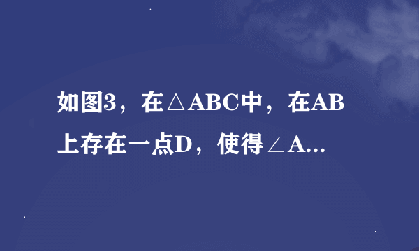 如图3，在△ABC中，在AB上存在一点D，使得∠ACD=∠B，角平分线AE交CD于点F.△ABC的外角