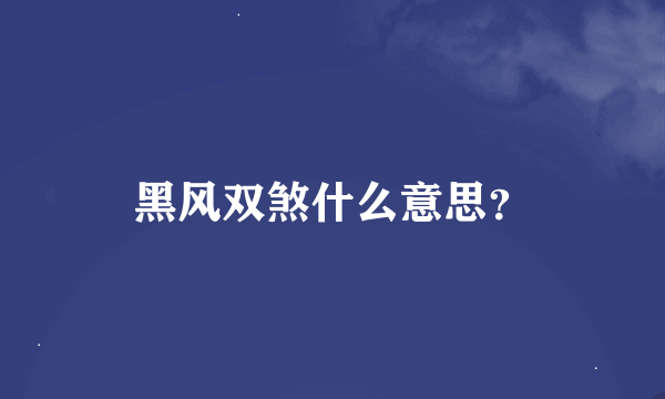 黑风双煞什么意思？