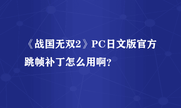 《战国无双2》PC日文版官方跳帧补丁怎么用啊？