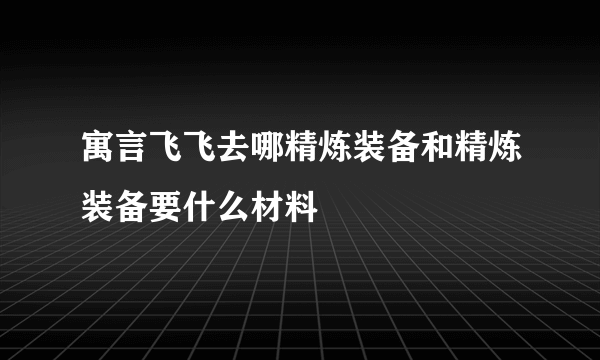 寓言飞飞去哪精炼装备和精炼装备要什么材料