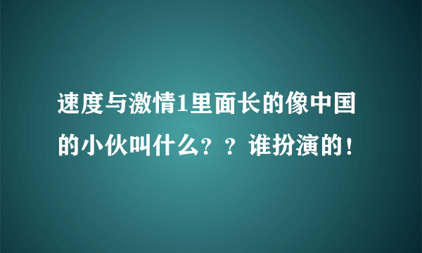 速度与激情1里面长的像中国的小伙叫什么？？谁扮演的！