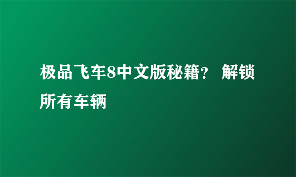 极品飞车8中文版秘籍？ 解锁所有车辆