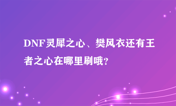 DNF灵犀之心、樊风衣还有王者之心在哪里刷哦？