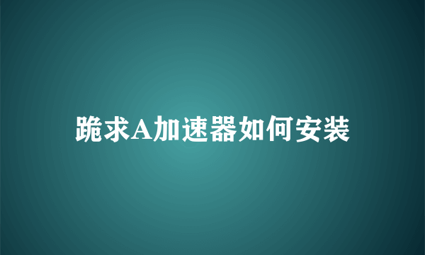 跪求A加速器如何安装