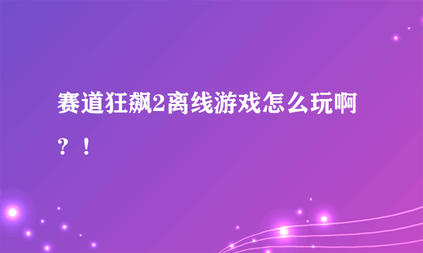 赛道狂飙2离线游戏怎么玩啊？！