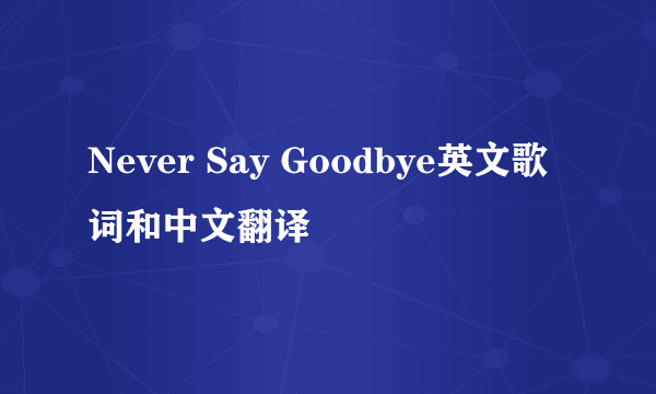 Never Say Goodbye英文歌词和中文翻译