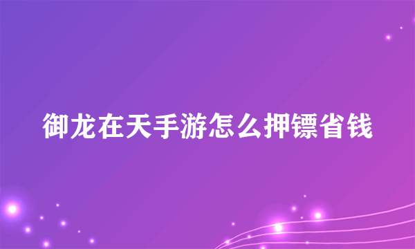 御龙在天手游怎么押镖省钱