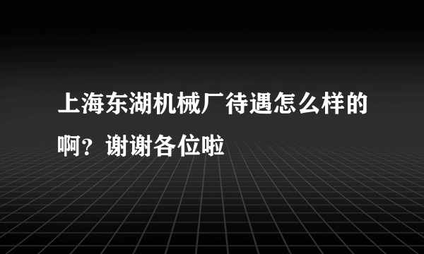 上海东湖机械厂待遇怎么样的啊？谢谢各位啦