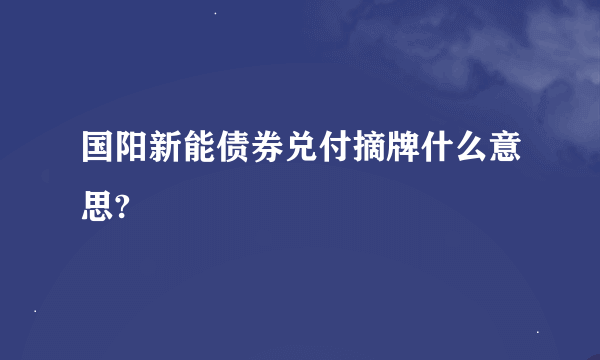 国阳新能债券兑付摘牌什么意思?