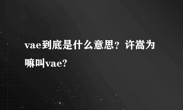 vae到底是什么意思？许嵩为嘛叫vae?