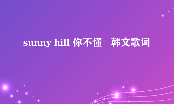 sunny hill 你不懂   韩文歌词