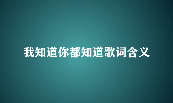 我知道你都知道歌词含义