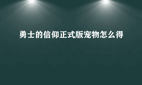 勇士的信仰正式版宠物怎么得