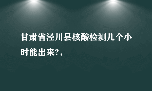 甘肃省泾川县核酸检测几个小时能出来?，