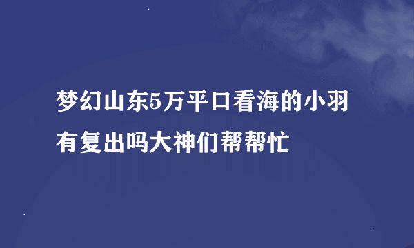 梦幻山东5万平口看海的小羽有复出吗大神们帮帮忙