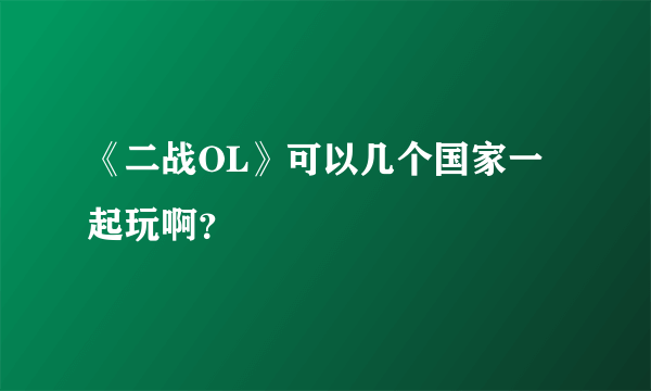 《二战OL》可以几个国家一起玩啊？