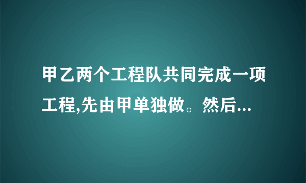 甲乙两个工程队共同完成一项工程,先由甲单独做。然后乙队加入两个工程队合做完成余下工程，工程的进度y